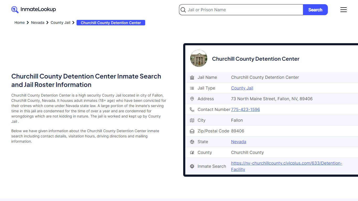 Churchill County Detention Center Inmate Search, Jail ... - Inmate Lookup